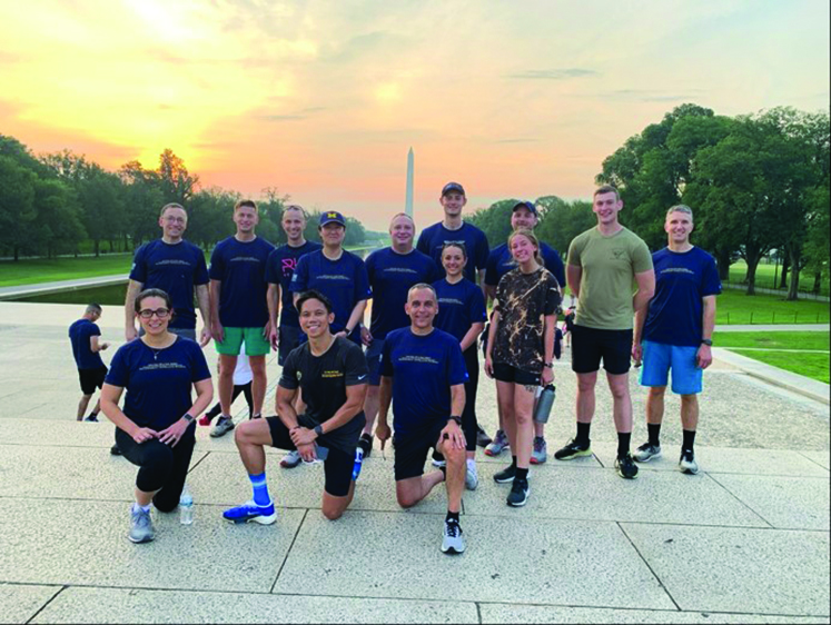 Members of the Government Appellate
            Division team (JAs and 2L summer/ROTC
            Cadet interns) before the 248th JAG Corps
            Birthday 5K around the National Mall.
            (Credit: COL Christopher B. Burgess)